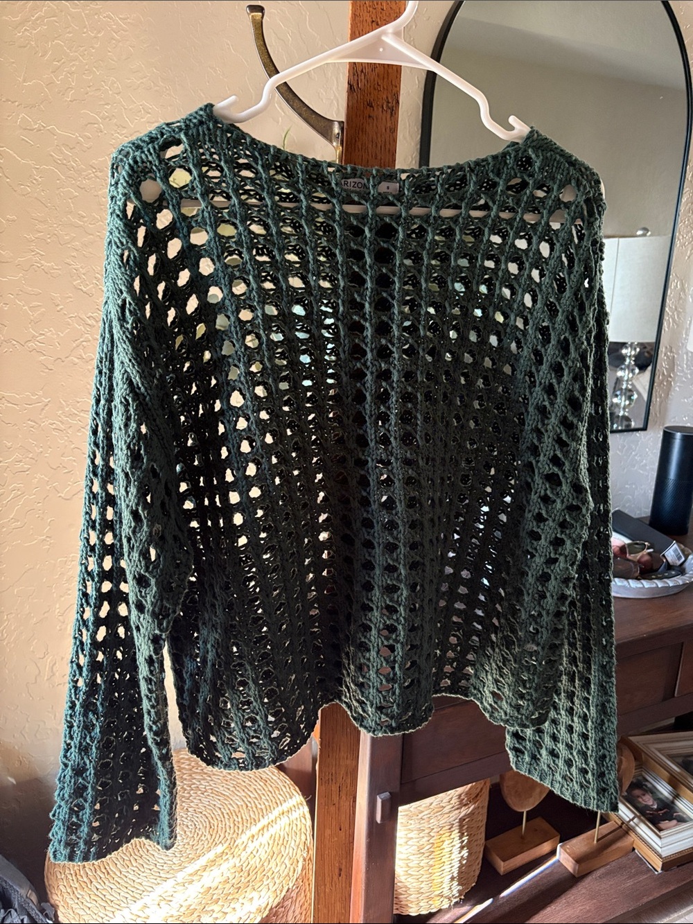 Arizona Jean Company Open-Knit Dark Green Scoop Neck Sweater